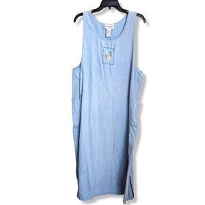 Donnkenny‎ Casual Womens Dress Size Large Blue 100% Cotton Side Slit Sleeveless